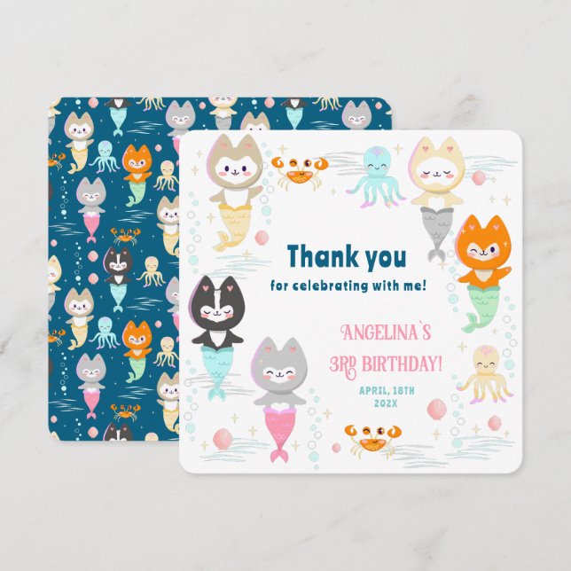 Carte de remerciement plate pour 3ème anniversaire (Devant / Derrière)