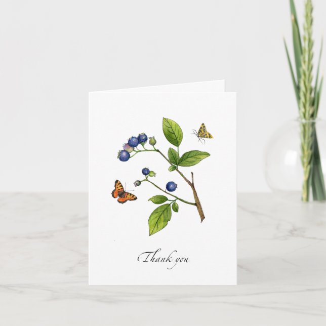 Carte de remerciement pliée aux bleuets aquarelle (Devant)