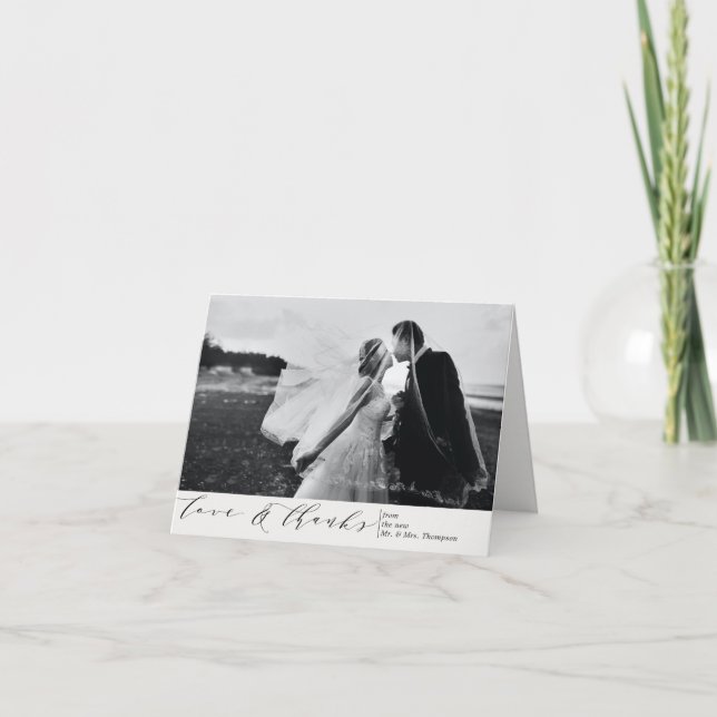 Carte de remerciement pliée avec photo et écriture (Devant)