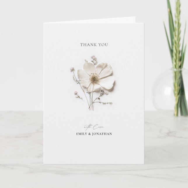 Carte de remerciement pliée élégante avec rose bla (Devant)