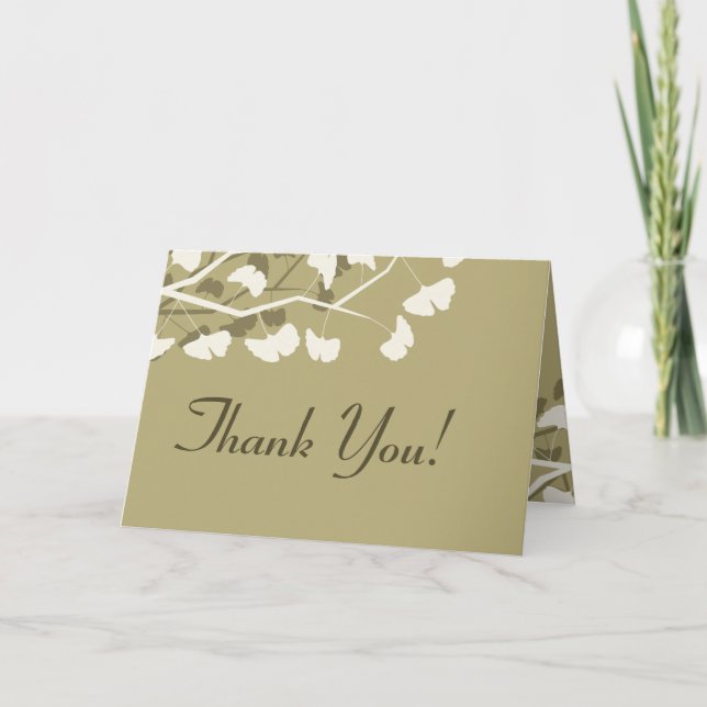 Carte de remerciement pliée feuilles de ginkgo bla (Devant)