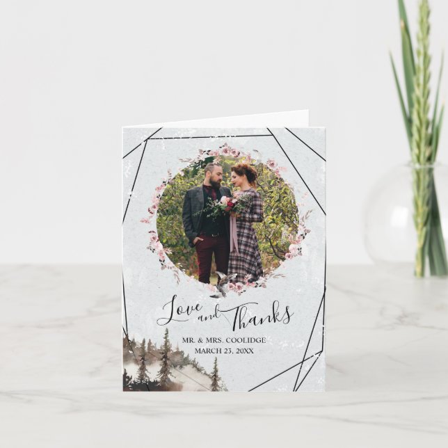 Carte de remerciement pliée Forêt et Corbeau (Devant)