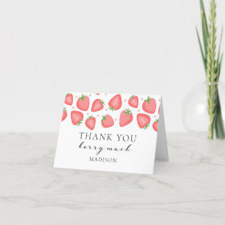Carte de remerciement pliée fraise Merci beaucoup