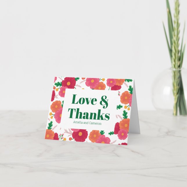 Carte de remerciement pliée pour mariage Bold Bloo (Devant)
