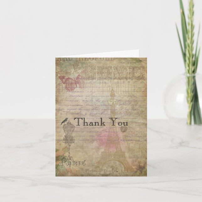 Carte de remerciement pliée pour mariage chic vint (Devant)
