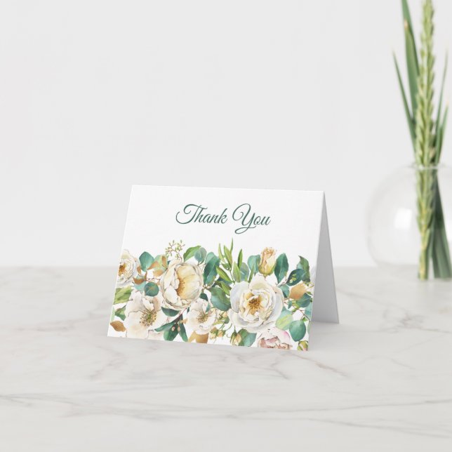 Carte de remerciement pliée Rose blanche et Eucaly (Devant)