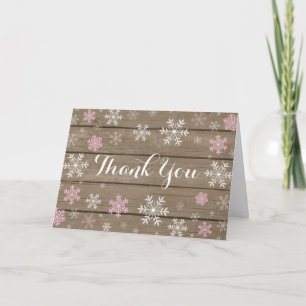 Carte de remerciement pliée rustique d'hiver floco