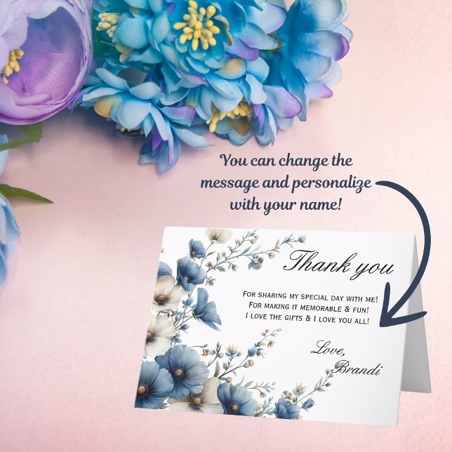 Carte de remerciement pliée Something Blue Before  (Send these elegant Thank You cards to your guests and show them your appreciation!)