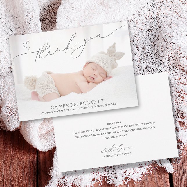 Carte de remerciement pour annonce de naissance av (Baby photo birth announcement flat thank you cards with your message on the back.)