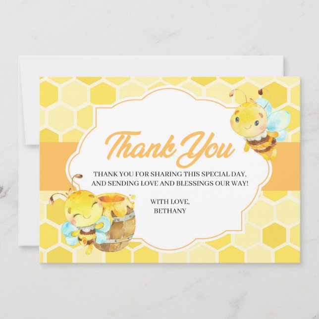 Carte de remerciement pour Baby Shower Abeille (Devant)