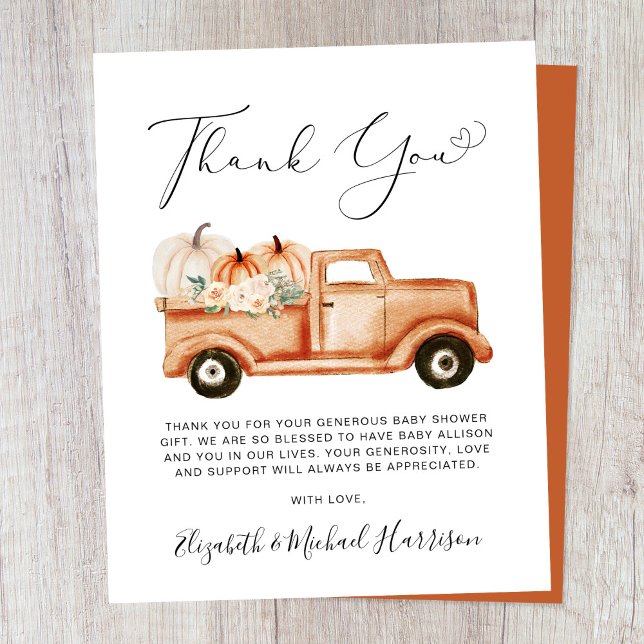 Carte de remerciement pour Baby Shower avec camion (Créateur téléchargé)