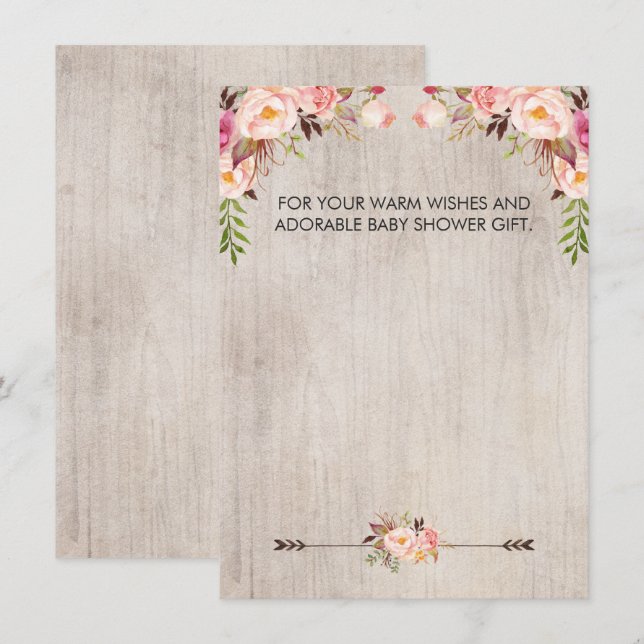 Carte de remerciement pour Baby Shower Bohème Flor (Devant / Derrière)