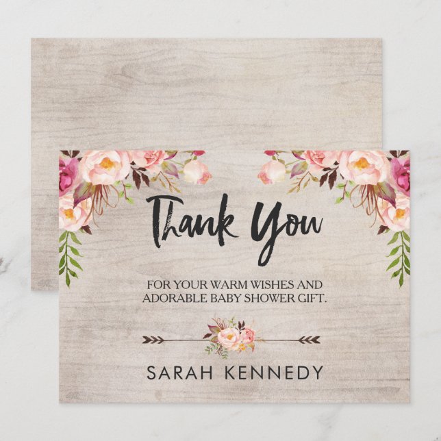 Carte de remerciement pour Baby Shower Bohème Rust (Devant / Derrière)