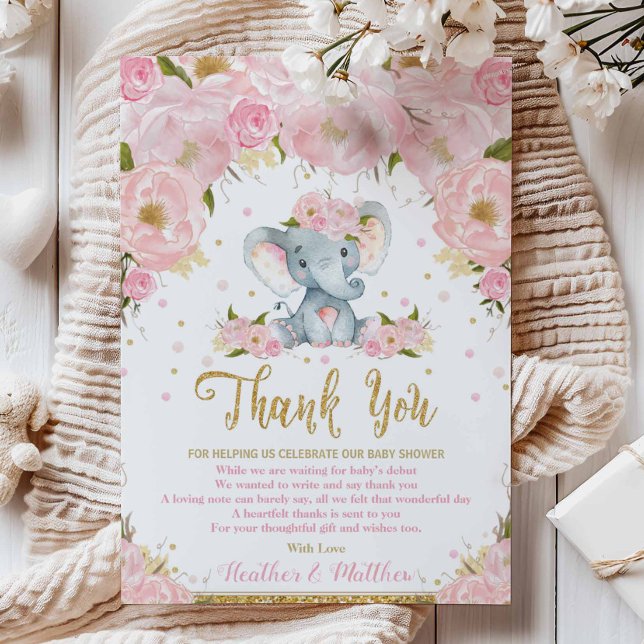 Carte de remerciement pour Baby Shower Fille Fleur (Créateur téléchargé)