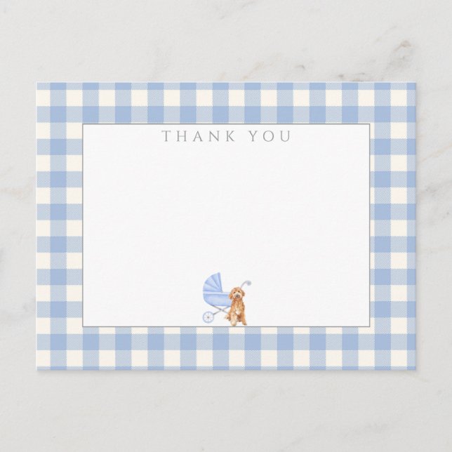 Carte de remerciement pour Baby Shower Gingham Che (Devant)