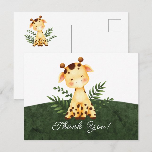 Carte de remerciement pour Baby Shower Girafe de l (Devant / Derrière)