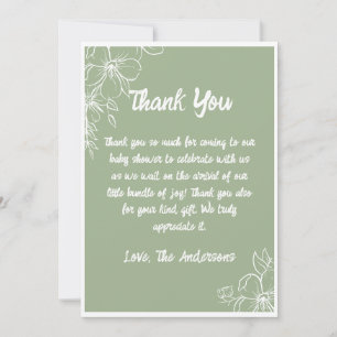 Carte de remerciement pour baby shower Green Sage