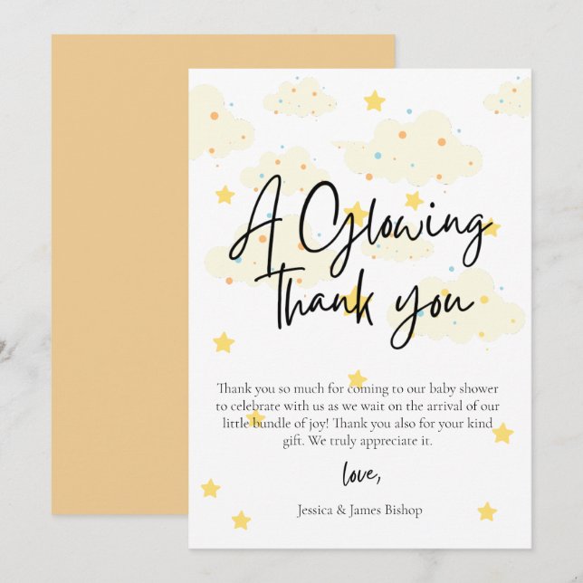 Carte de remerciement pour Baby Shower Lune et Éto (Devant / Derrière)