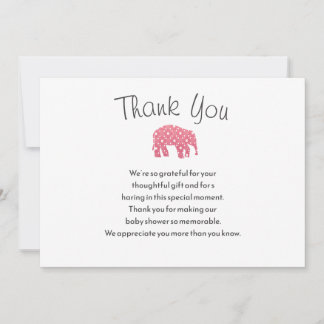 Carte de remerciement pour Baby Shower Pretty Pink