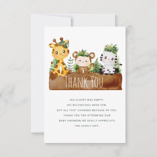 carte de remerciement pour baby shower safari jung (Devant)