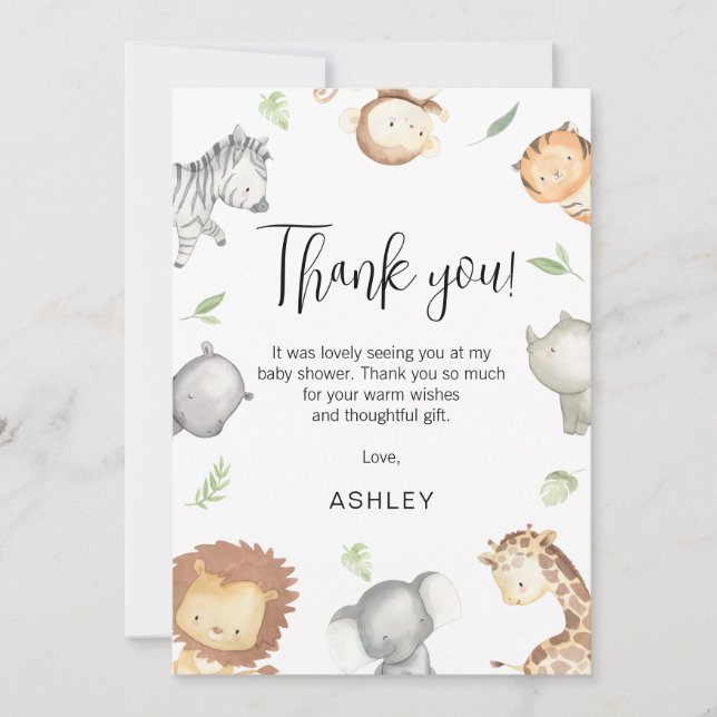Carte de remerciement pour Baby Shower sur le thèm (Devant)