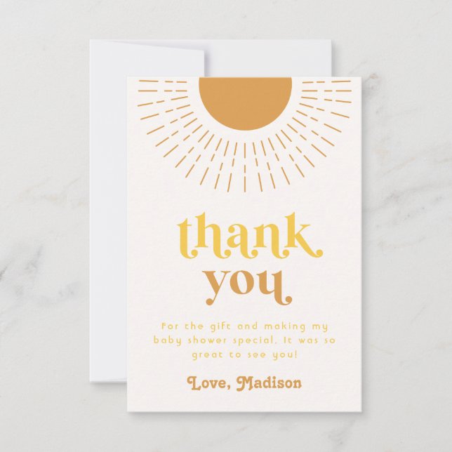 Carte de remerciement pour Baby Shower Thème Solei (Devant)