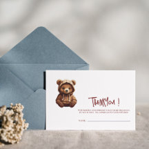Carte de remerciement pour bébé avec ours photo mi