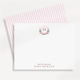Carte de remerciement pour bébé fille avec monogra