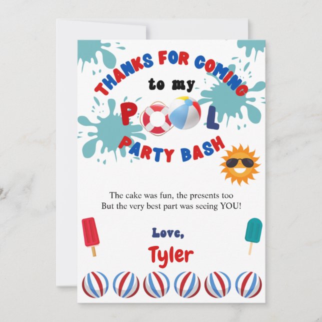 Carte de remerciement pour fête d'anniversaire à l (Devant)