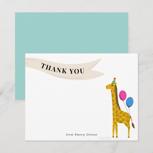 Carte de remerciement pour fête d'anniversaire ave (Devant / Derrière)