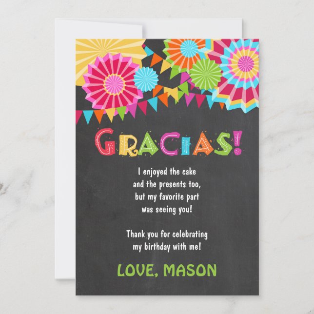 Carte de remerciement pour fête d'anniversaire mex (Devant)