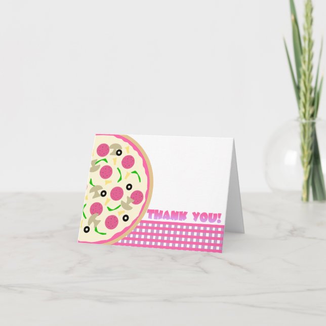 Carte de remerciement pour fête de pizza rose et v (Devant)