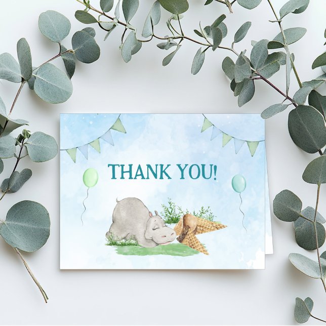 Carte de remerciement pour l'anniversaire de l'hip (Sleepy Hippo Kids Birthday Party Thank You Card)