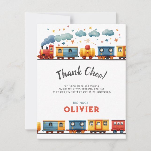 Carte de remerciement pour l'anniversaire du train (Devant)