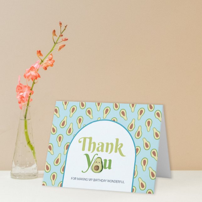 Carte de remerciement pour le 1er anniversaire de  (Photo Onederful Avocado 1st Birthday ThankYou Card)
