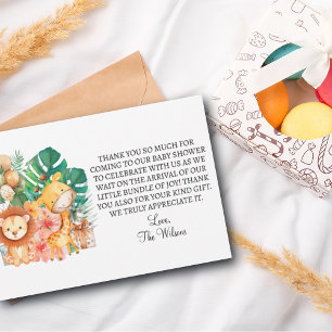Carte de remerciement pour le Baby shower des anim