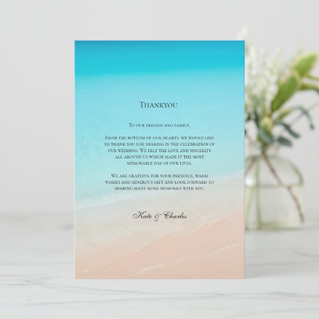 Carte de remerciement pour le mariage sur la plage (Debout devant)
