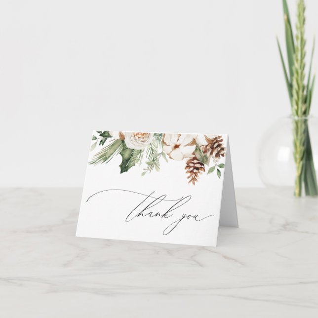 Carte de remerciement pour l'hiver à feuilles pers (Devant)