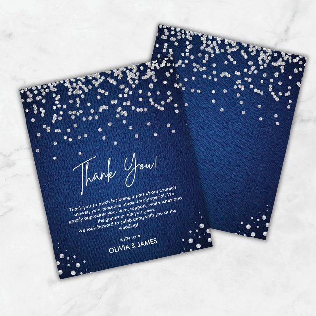 Carte de remerciement pour mariage et fête prénata (Budget Denim Diamonds Pearl Wedding Shower Thank You Card    )