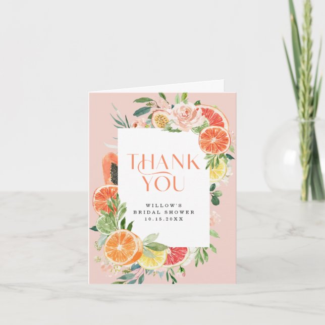 Carte de remerciement pour mariage tropical citrus (Devant)