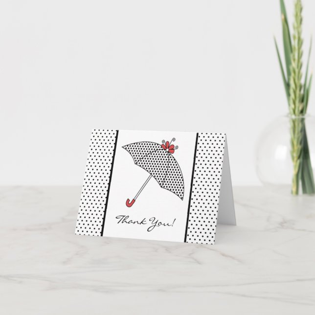Carte de remerciement pour parapluie noir et blanc (Devant)