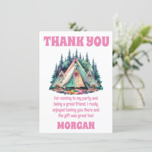 Carte de remerciement pour soirée pyjama de campin