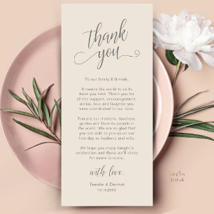 Carte de remerciement pour un dîner de mariage élé