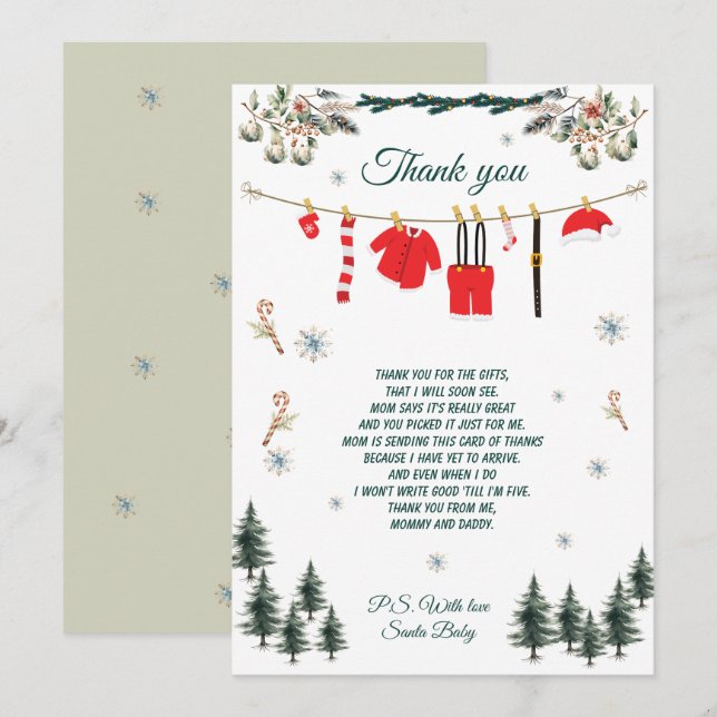 Carte de remerciement pour un thème de Noël Baby S (Devant / Derrière)
