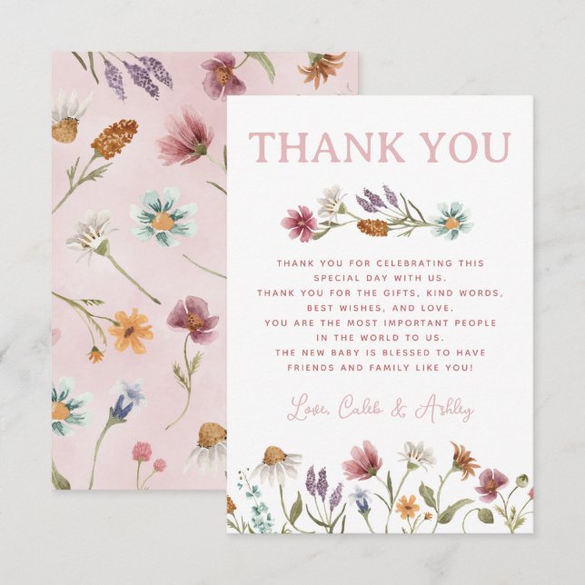 Carte de remerciement pour une baby shower sur le  (Devant / Derrière)