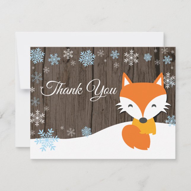 Carte de remerciement renard de Noël d'hiver bleu (Devant)