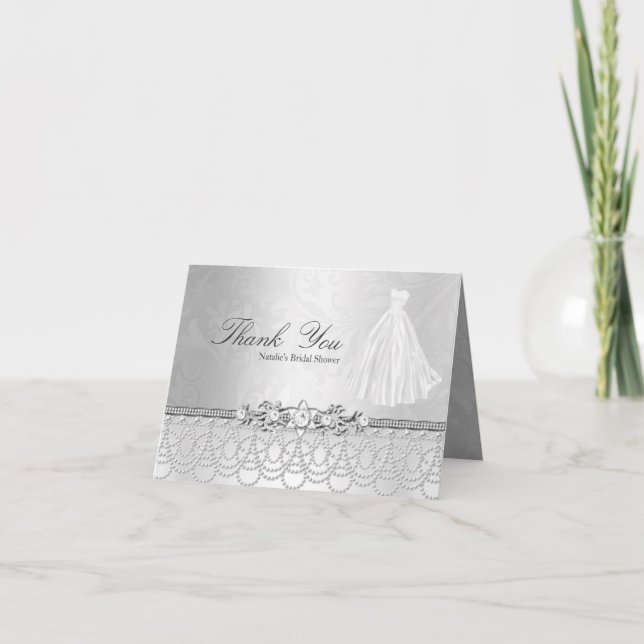 Carte de remerciement Robe de Mariée & Bijoux (Devant)