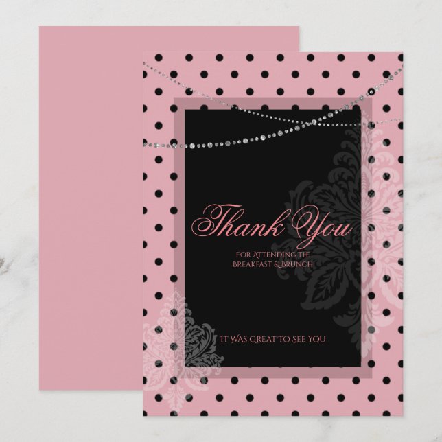 Carte de remerciement rose à pois pour brunch peti (Devant / Derrière)