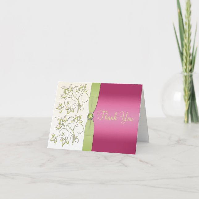 Carte de remerciement rose et verte (Devant)