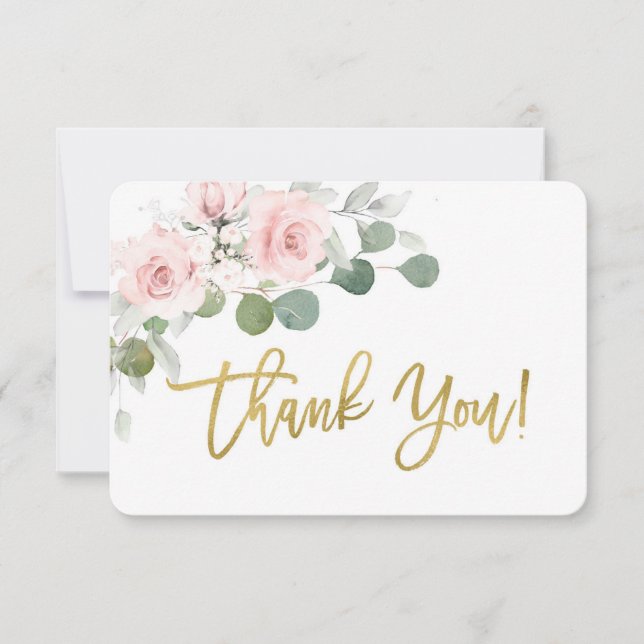 Carte de remerciement rose florale pour fête de bé (Devant)